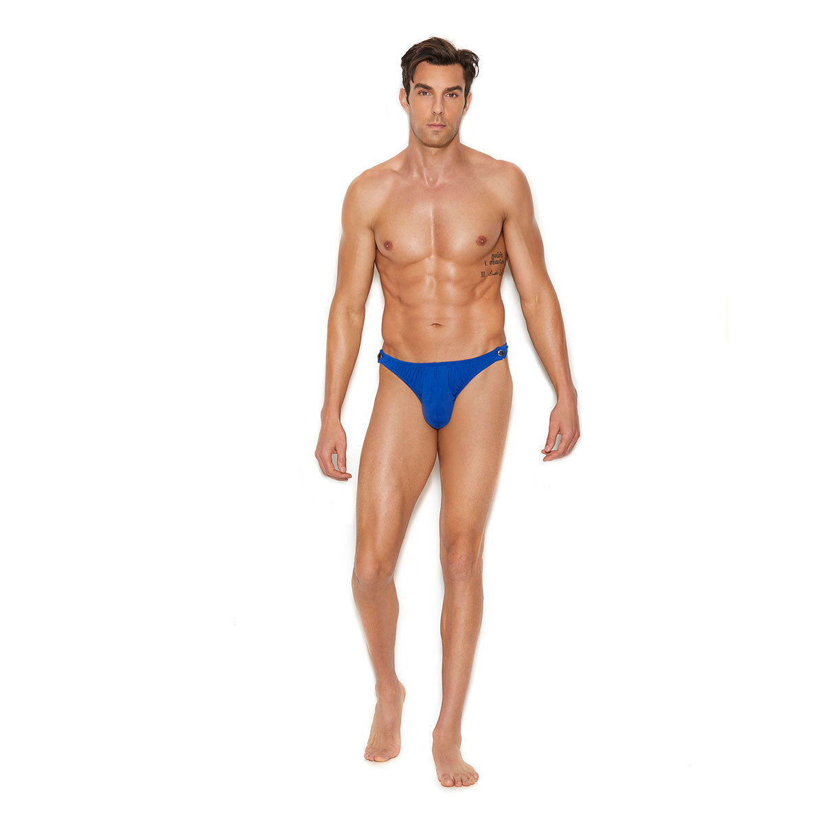 Elegant Moments – Vivace Collection Raah – Men's Side Snap Closure Thong - Blue L/XL