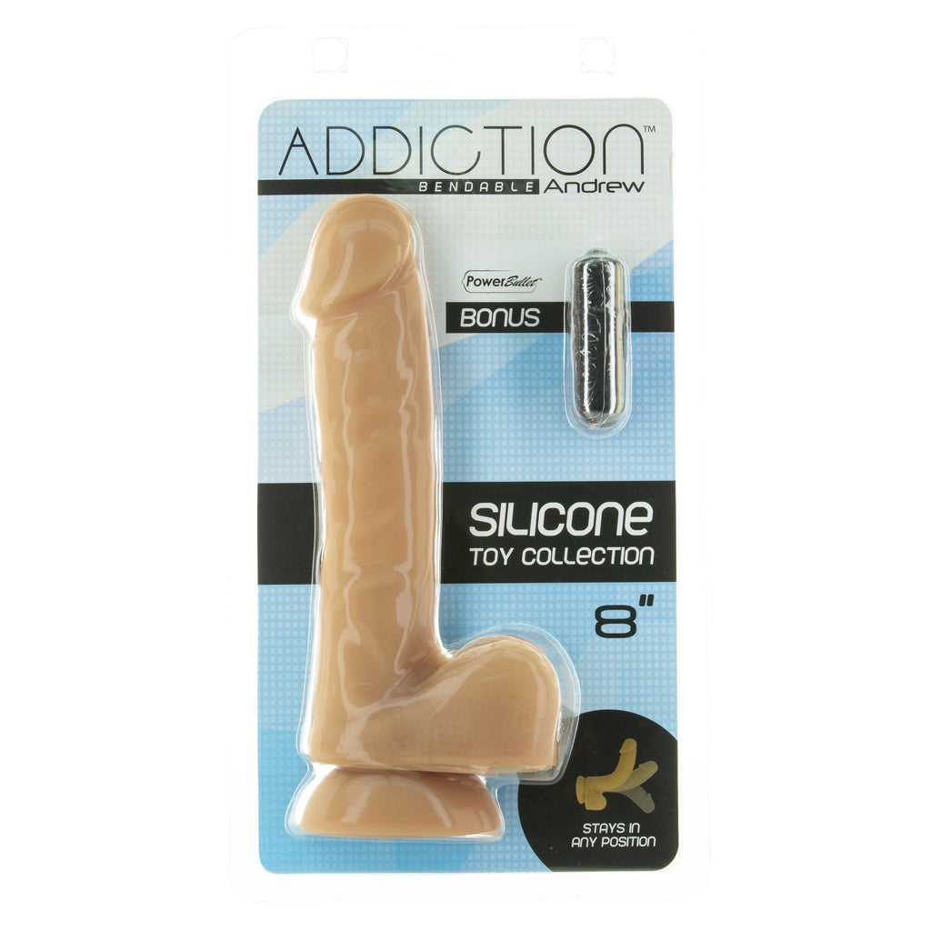 Addiction Bendable 8" Dong - Andrew - Caramel with FREE Bullet Vibrator