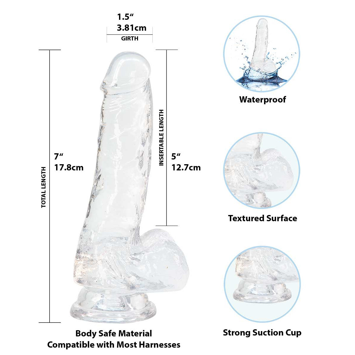 Addiction - Addiction Cristal - Godemichet Transparent de 18 cm avec Testicules