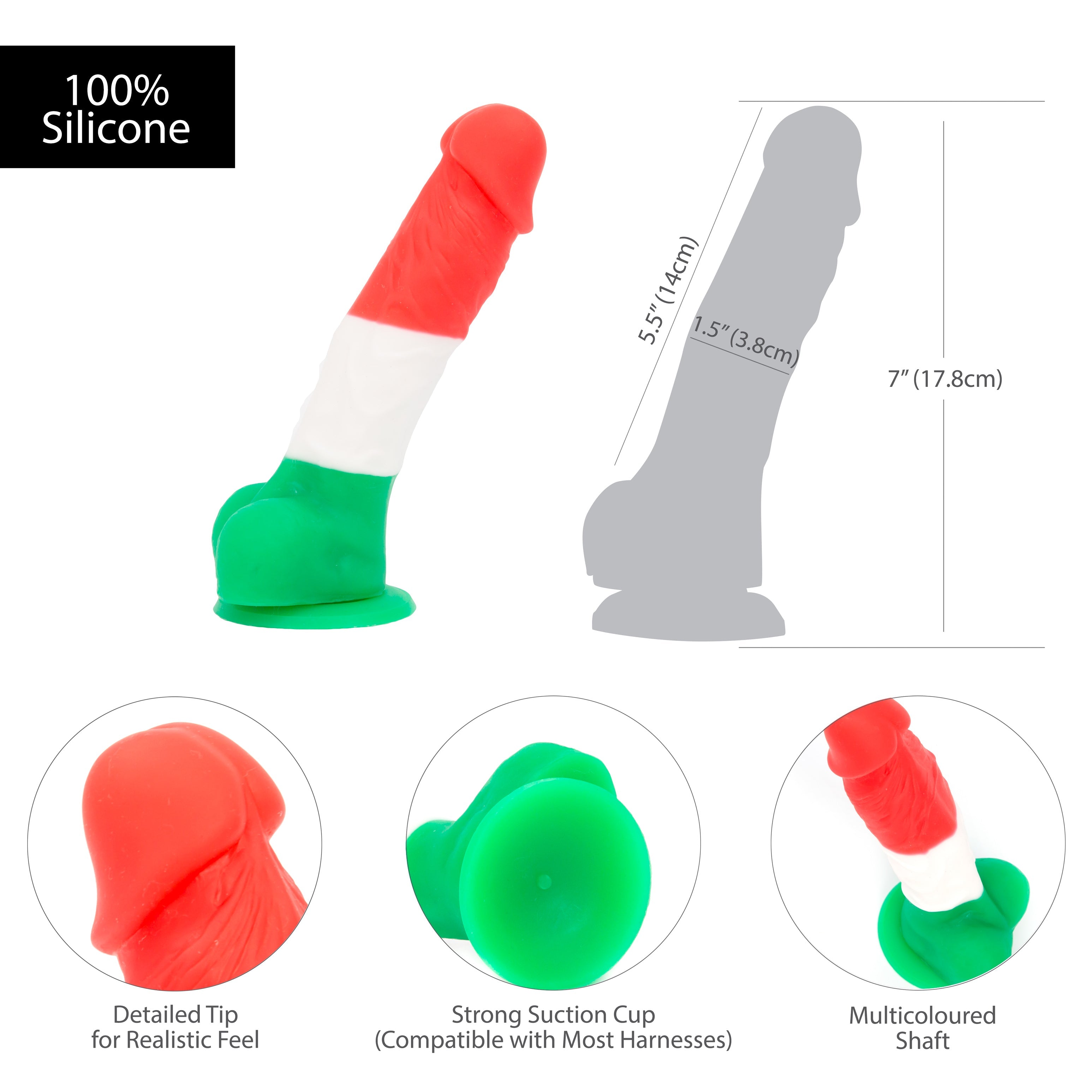 Pure Love® - Godemichet réaliste tricolore avec base à ventouse – 17,8 cm