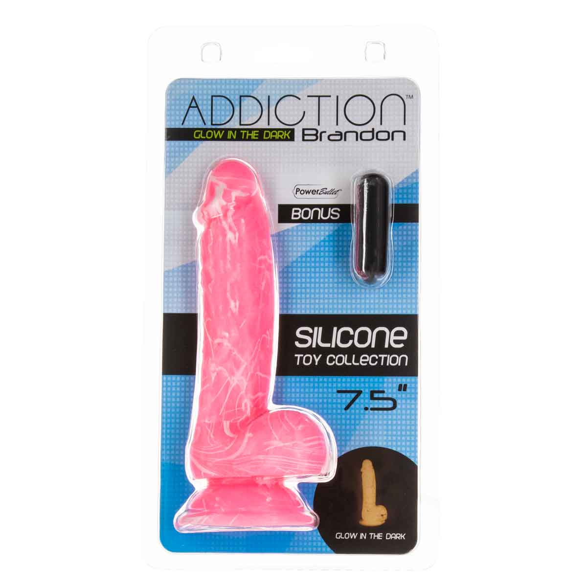 Addiction - Brandon Godemichet phosphorescent avec boules de 19 cm - Rose