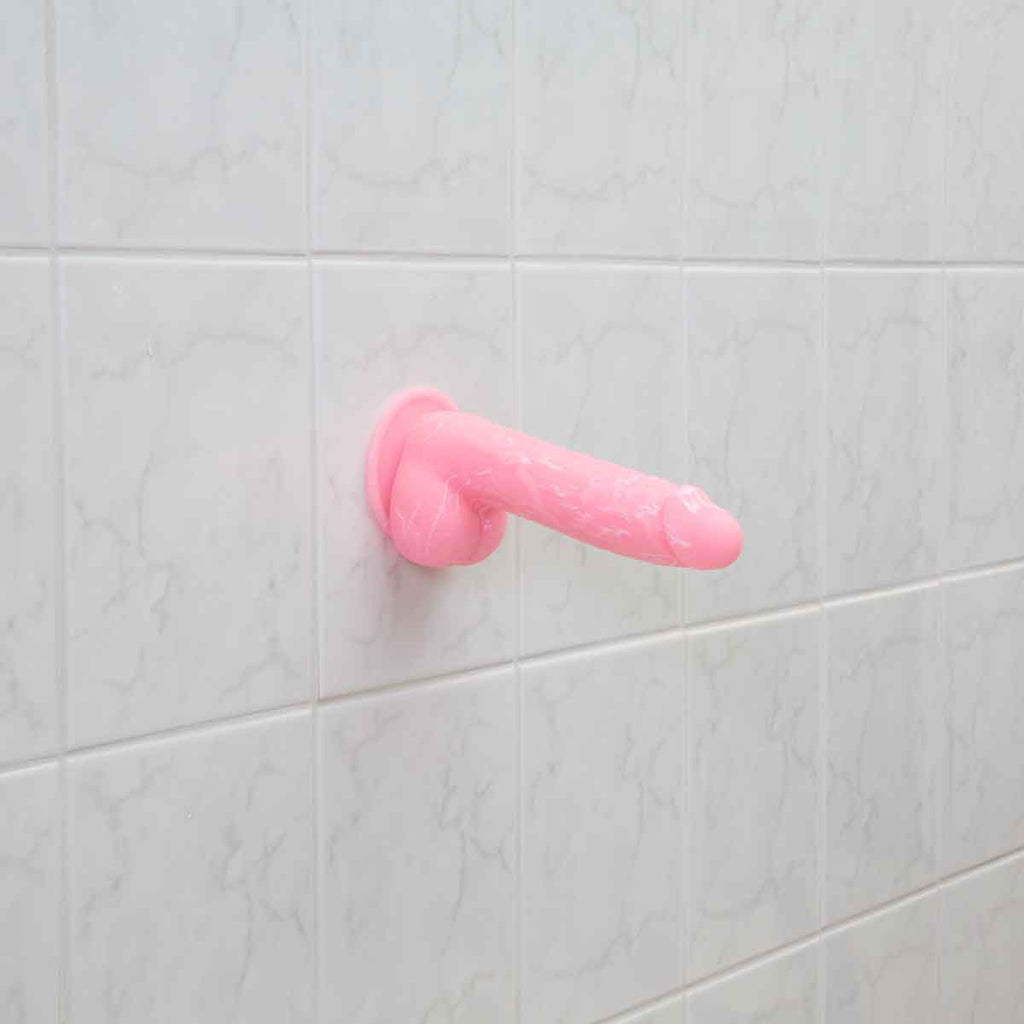 Addiction - Brandon 7.5" Glow-in-the-Dark Dildo With Balls - Pink
