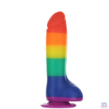 Addiction - Godemichet Justin 8" avec testicules - Couleurs drapeau de la fierté