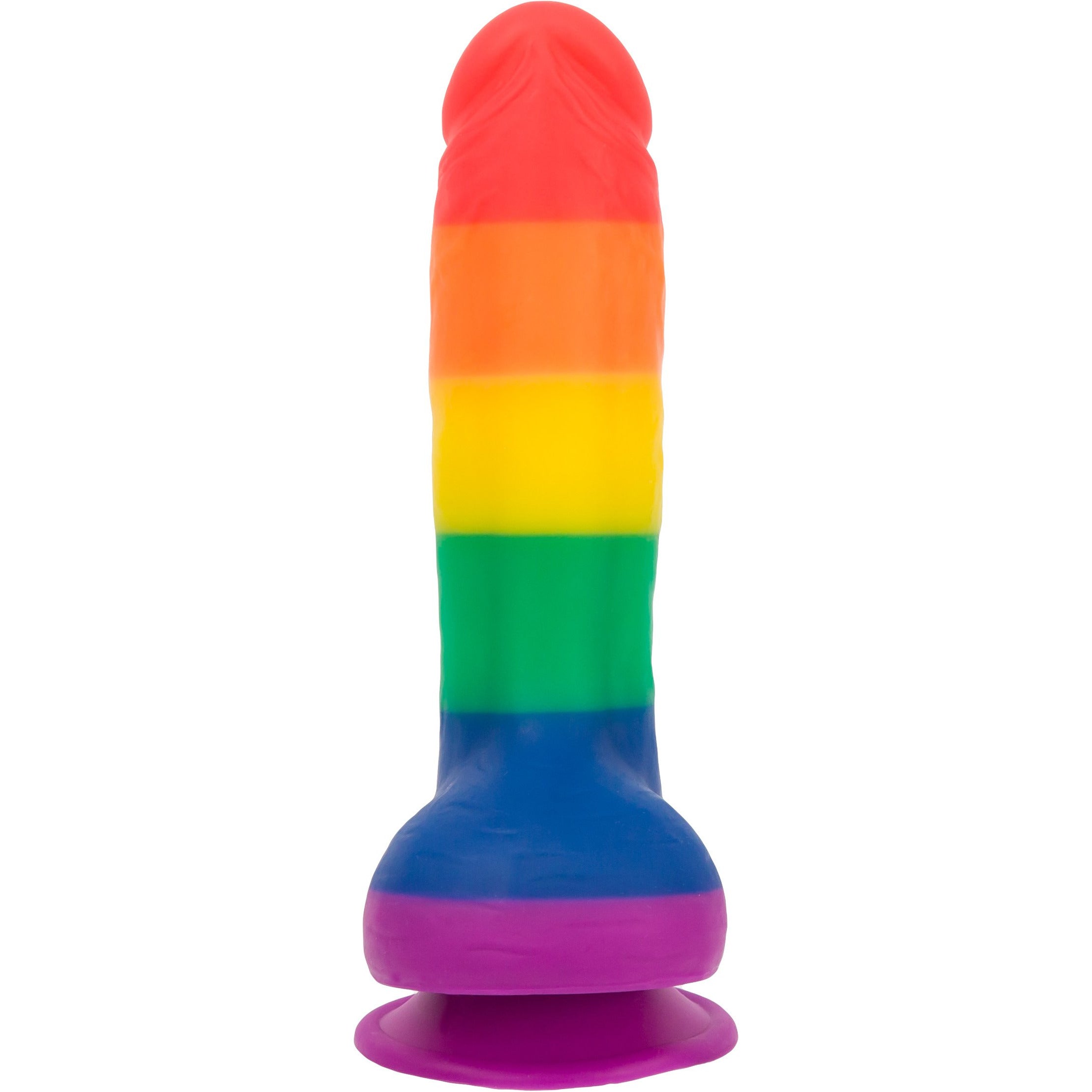Addiction - Godemichet Justin 8" avec testicules - Couleurs drapeau de la fierté