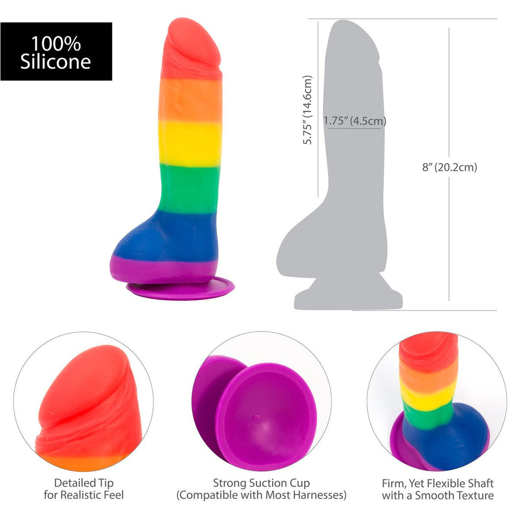 Addiction - Justin 8" Dildo With Balls - Pride Flag Colours