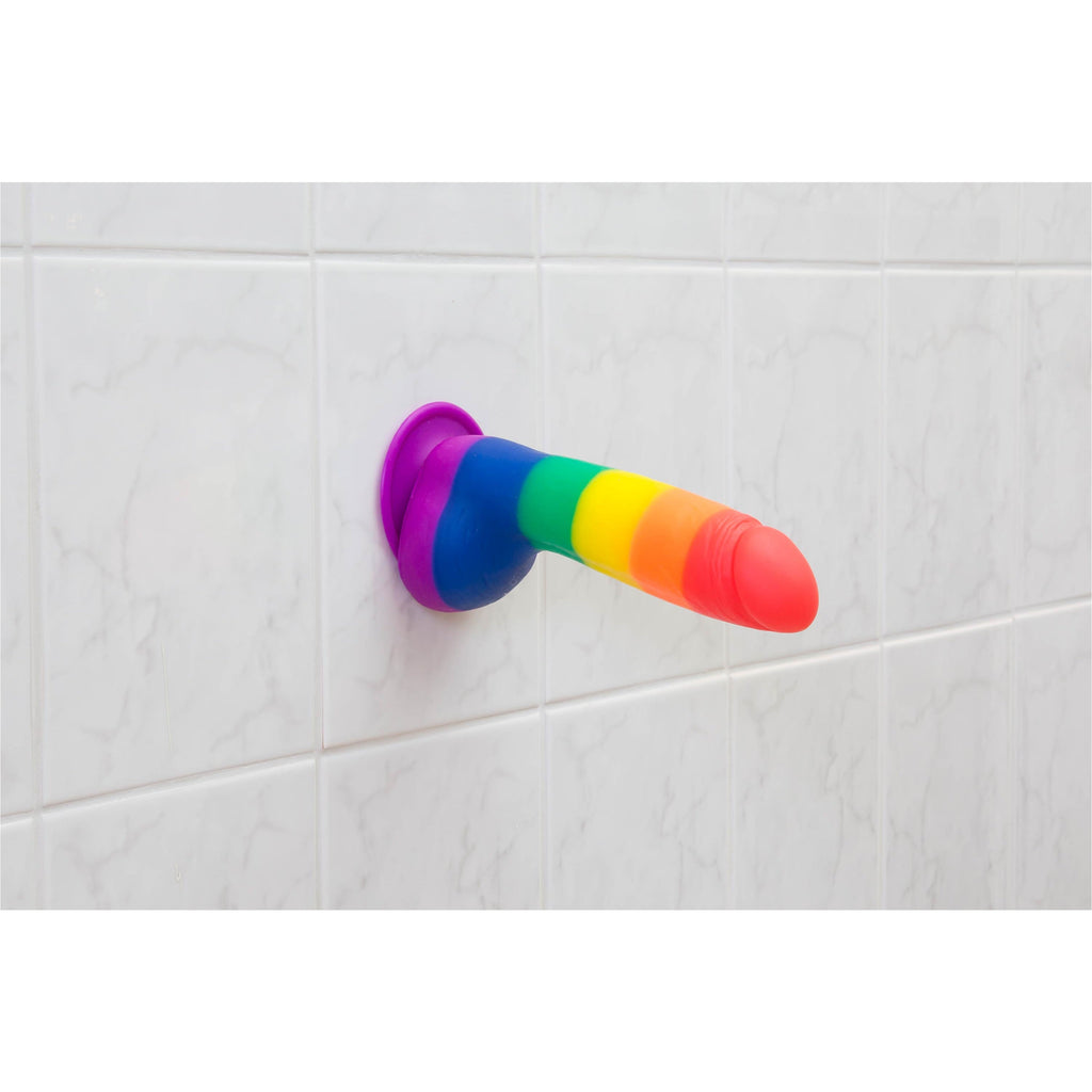 Addiction - Justin 8" Dildo With Balls - Pride Flag Colours