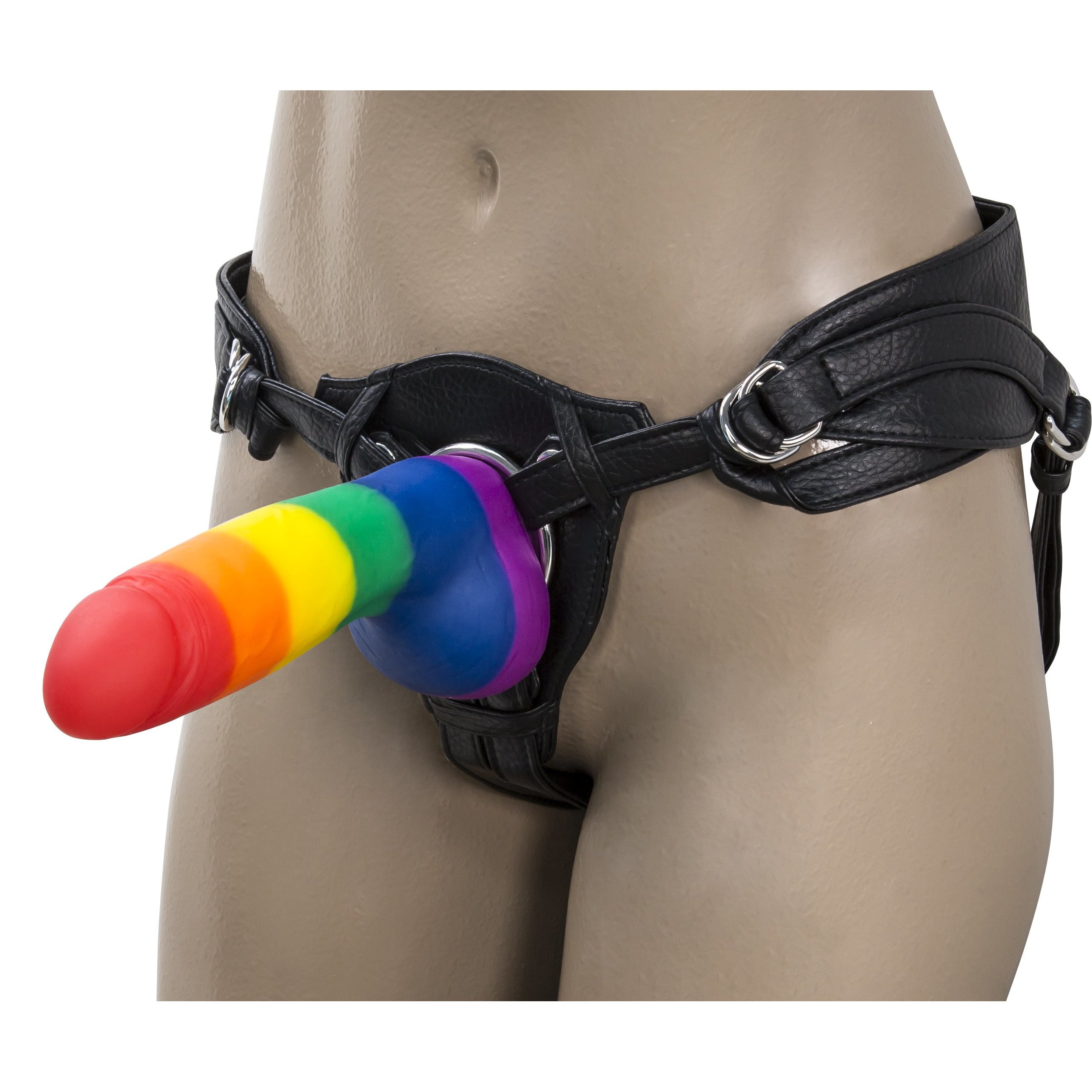 Addiction - Godemichet Justin 8" avec testicules - Couleurs drapeau de la fierté