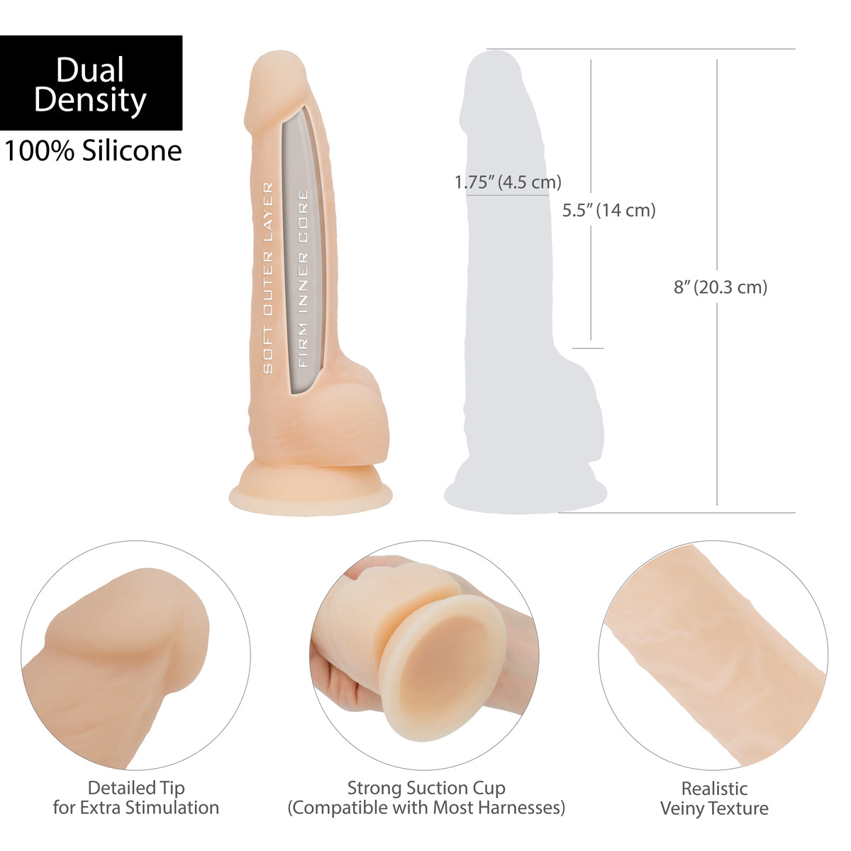 Naked Addiction - Godemichet double densité en silicone de 20 cm