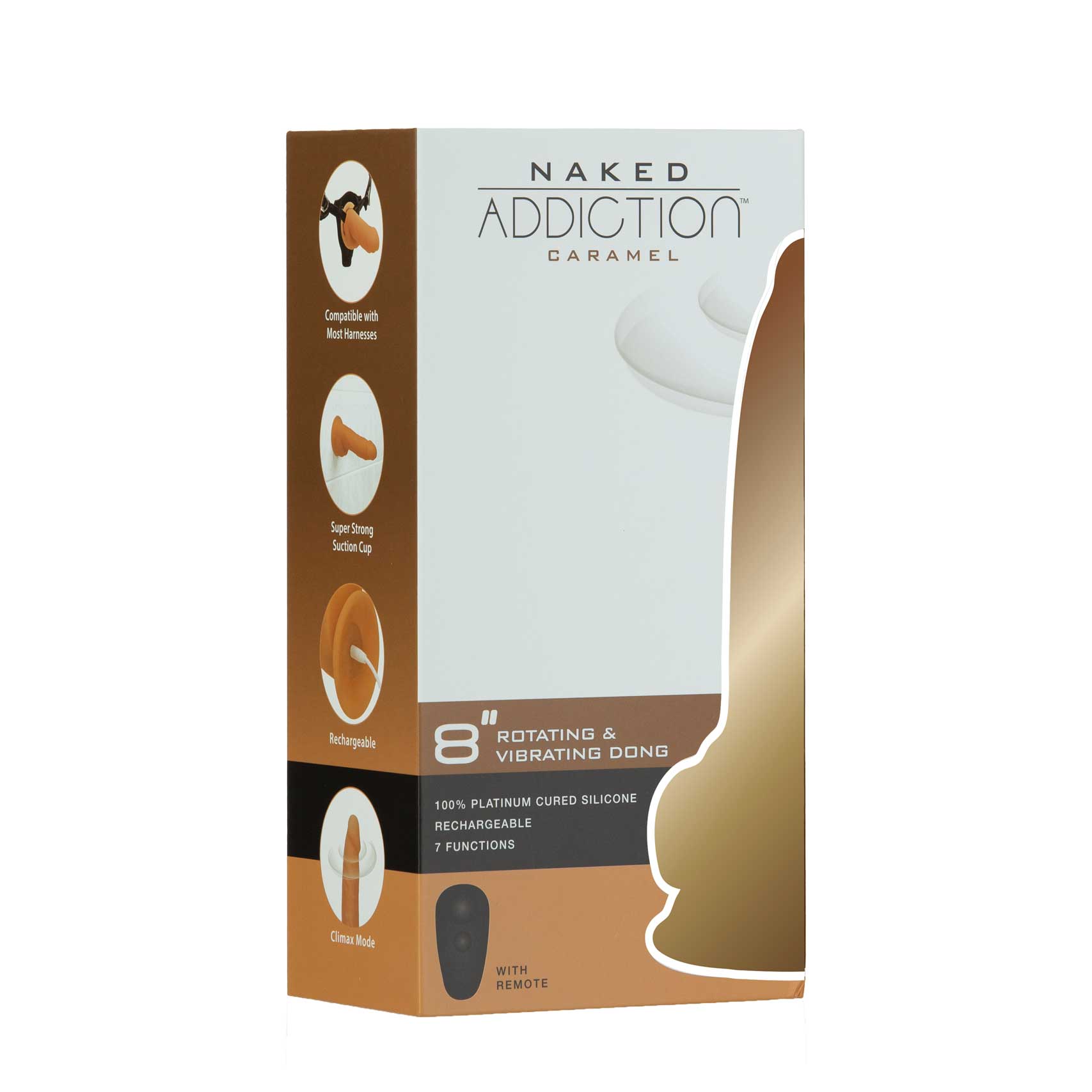NAKED ADDICTION - Rotating & Vibrating Silicone Dong with Remote - 8" - Caramel