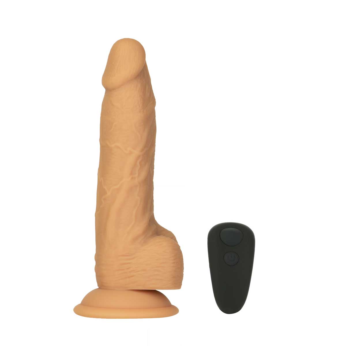 NAKED ADDICTION - Rotating & Vibrating Silicone Dong with Remote - 8" - Caramel