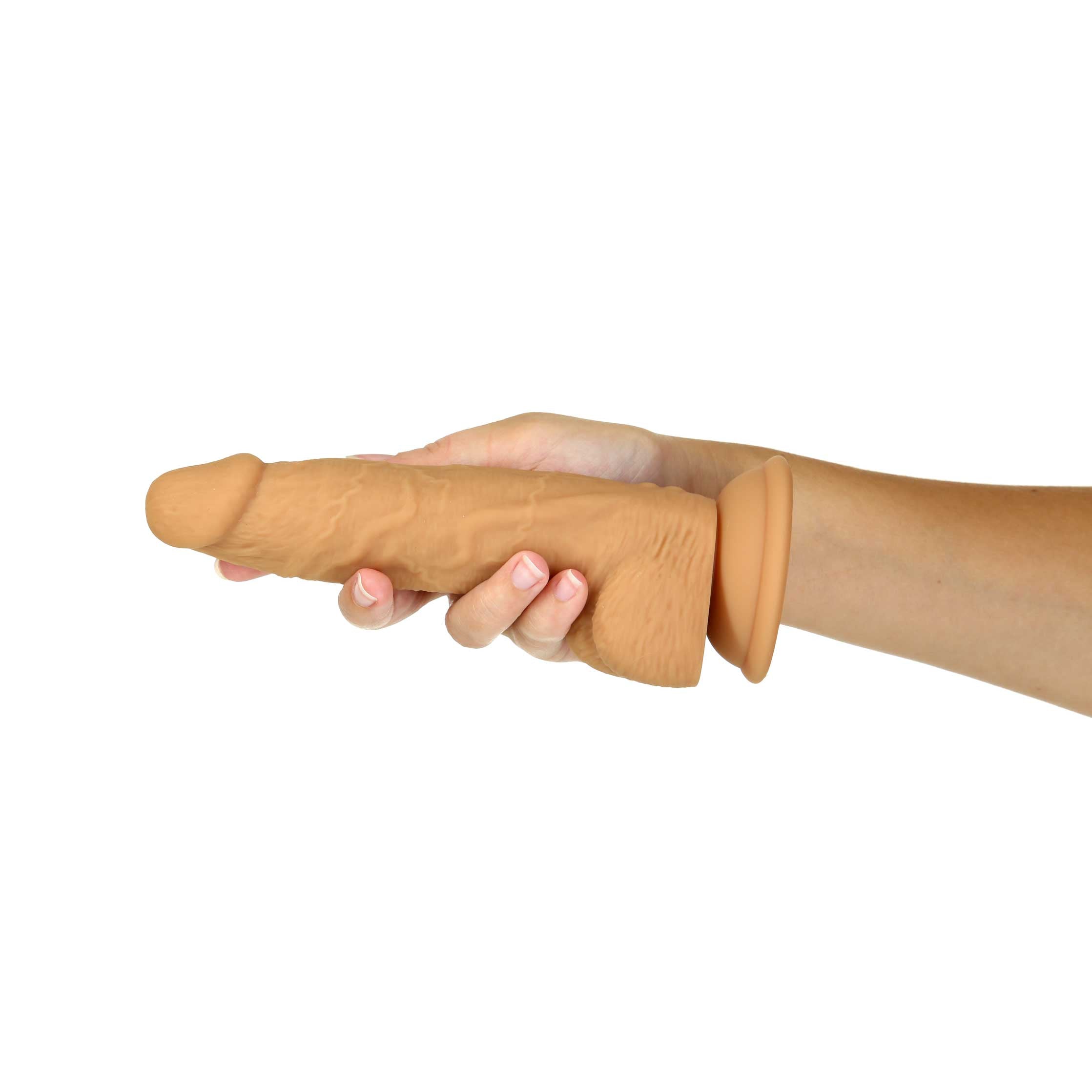 NAKED ADDICTION - Rotating & Vibrating Silicone Dong with Remote - 8" - Caramel