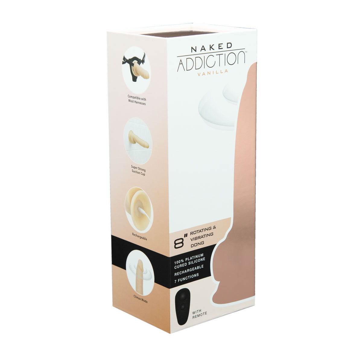 NAKED ADDICTION - Rotating & Vibrating Silicone Dong with Remote - 8" - Vanilla