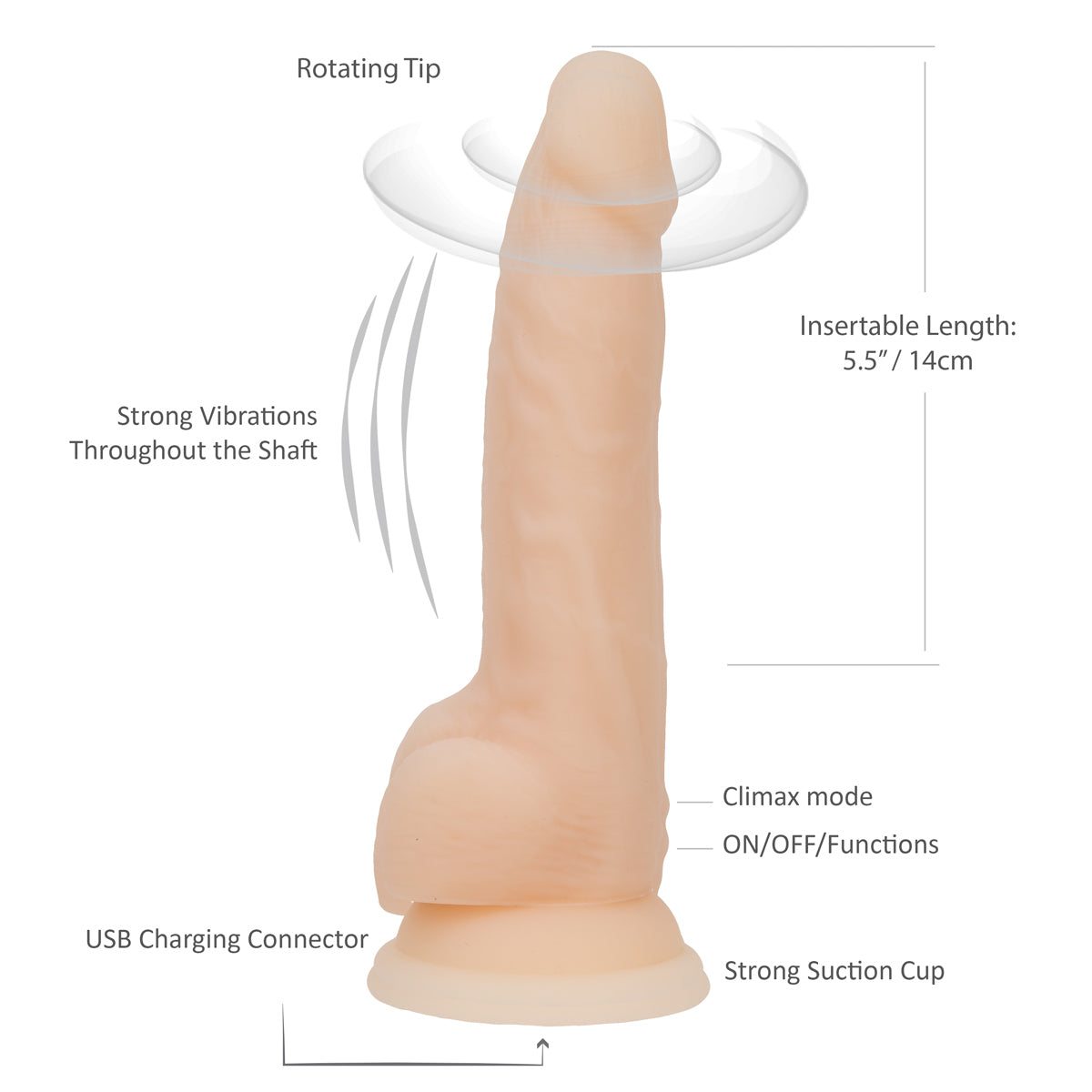 NAKED ADDICTION - Rotating & Vibrating Silicone Dong with Remote - 8" - Vanilla