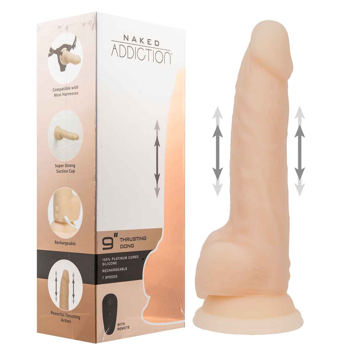 Naked Addiction - Godemichet propulseur 9" avec télécommande - Vanille
