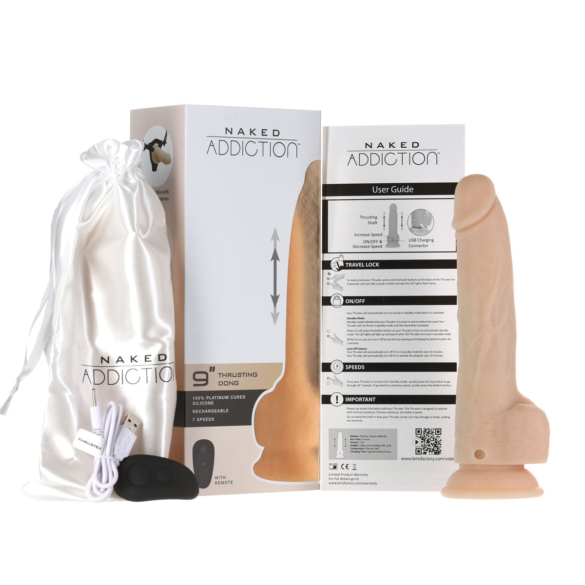 Naked Addiction - Godemichet propulseur 9" avec télécommande - Vanille