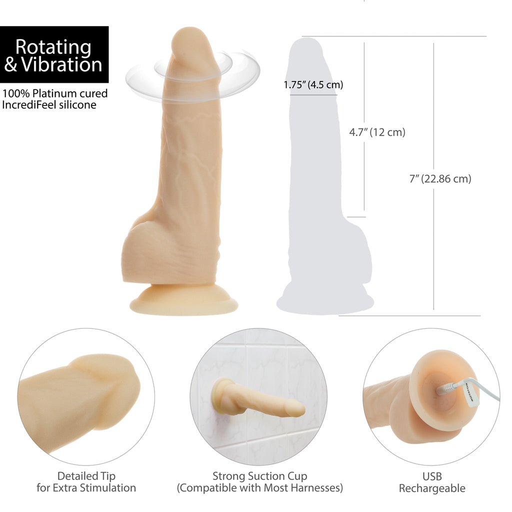 Naked Addiction - 7" Rotating & Vibrating Dildo with Remote Control - Beige