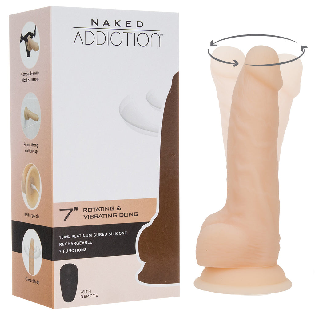 Naked Addiction - 7" Rotating & Vibrating Dildo with Remote Control - Beige