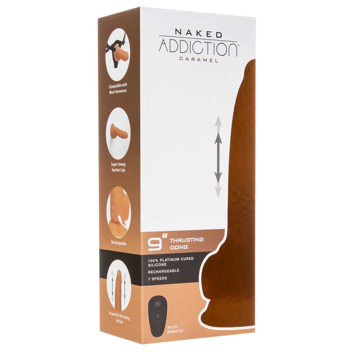 NAKED ADDICTION - Thrusting Silicone Dong with Remote - 9" - Caramel