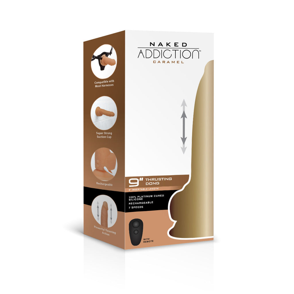 Naked Addiction - 9" Thrusting Dildo with Remote - Caramel