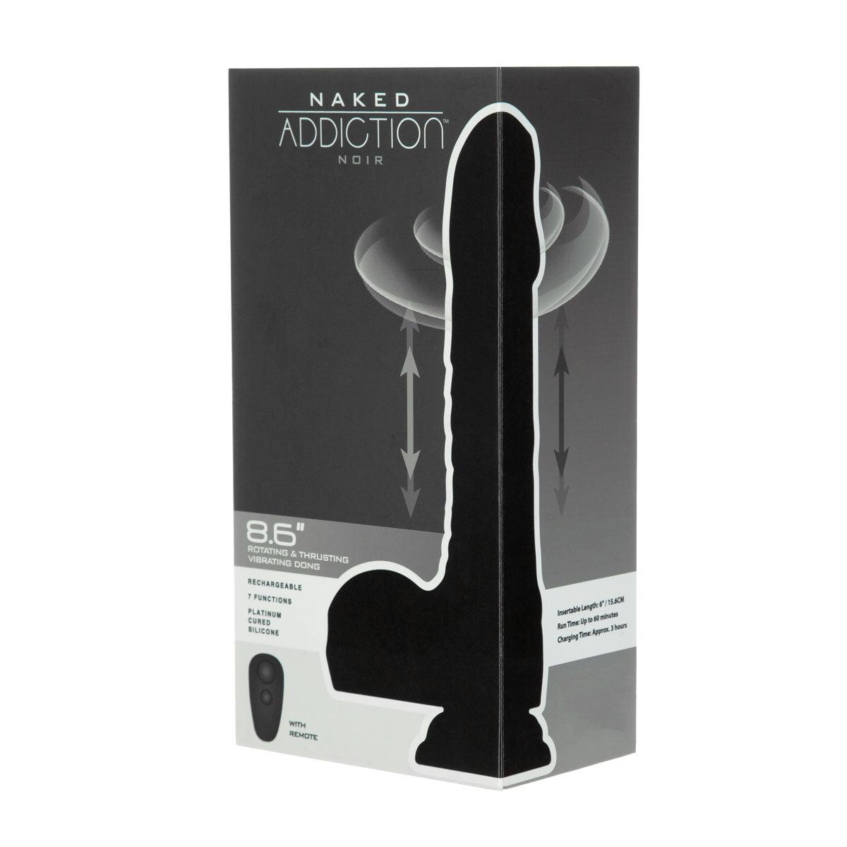 NAKED ADDICTION - Rotating, & Vibrating Thrusting Silicone Dong with Remote - 8.6" - Noir