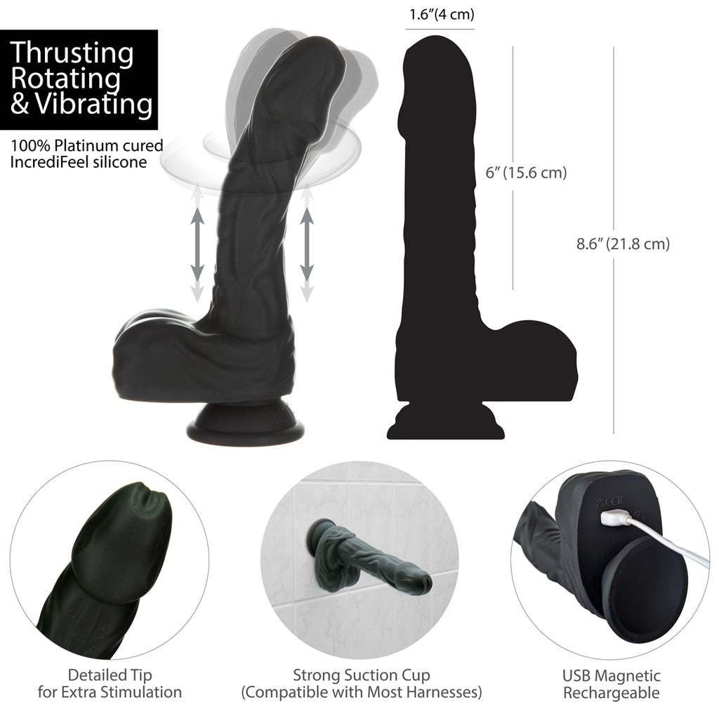 Naked Addiction - 8.6" Silicone Rotating & Thrusting Vibrating Dildo with Remote - Noir