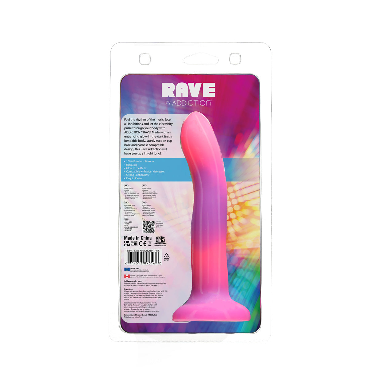 Rave by Addiction - Godemichet phosphorescent 20 cm - Rose violet
