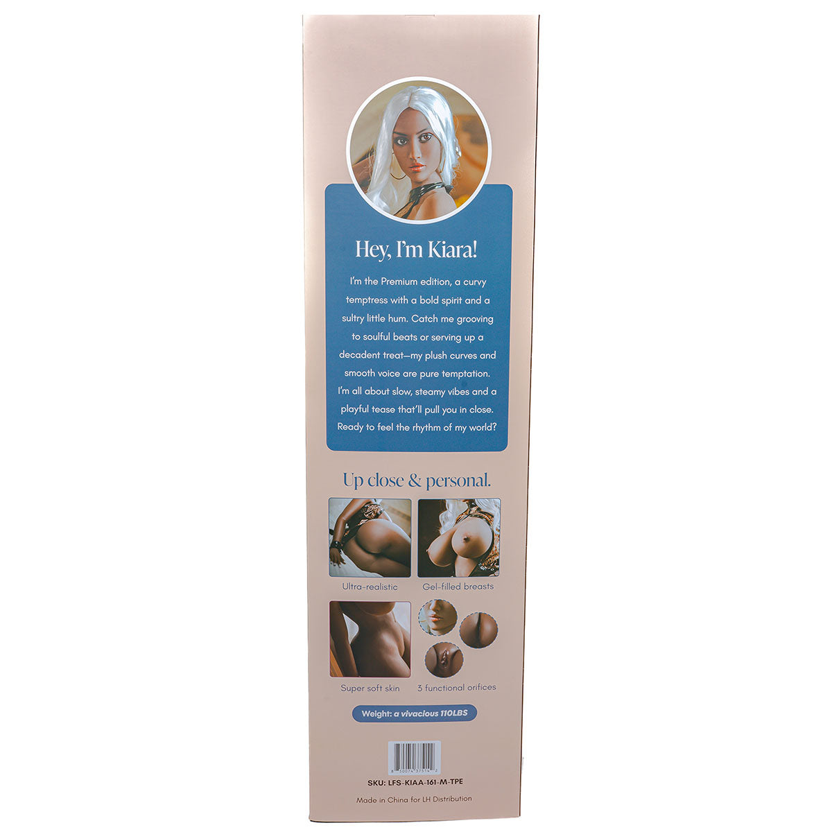 Poupée sexuelle Hornie Sensiskin Kiara 1m60. Chocolat avec cheveux blancs