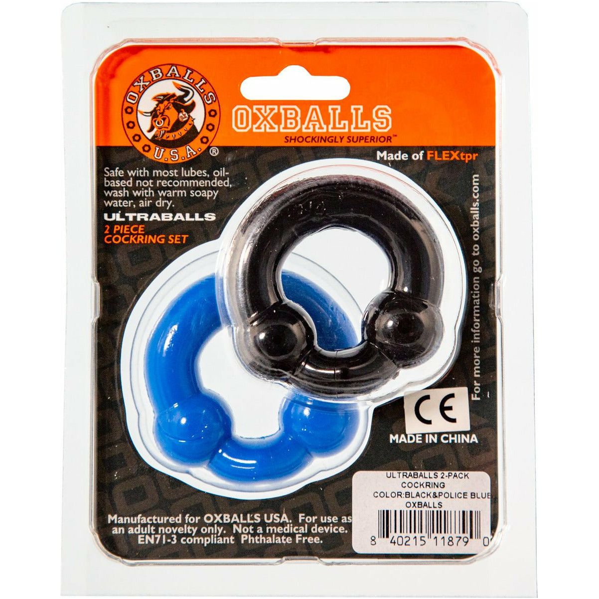 Oxballs Ultraballs Cockring – Lot de 2 – Noir/Bleu Police