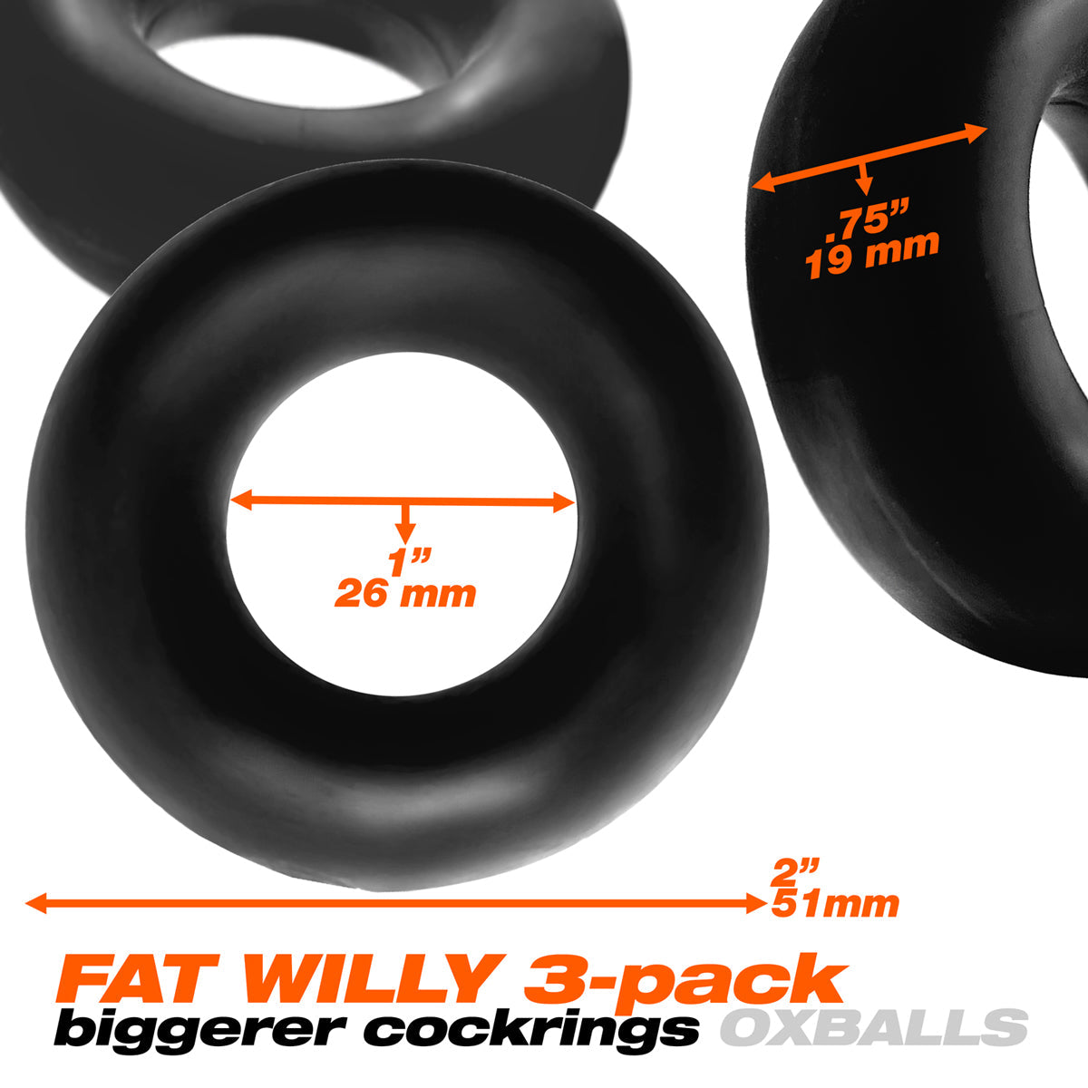 Oxballs Fat Willy Lot de 3 anneaux péniens géants – Noir