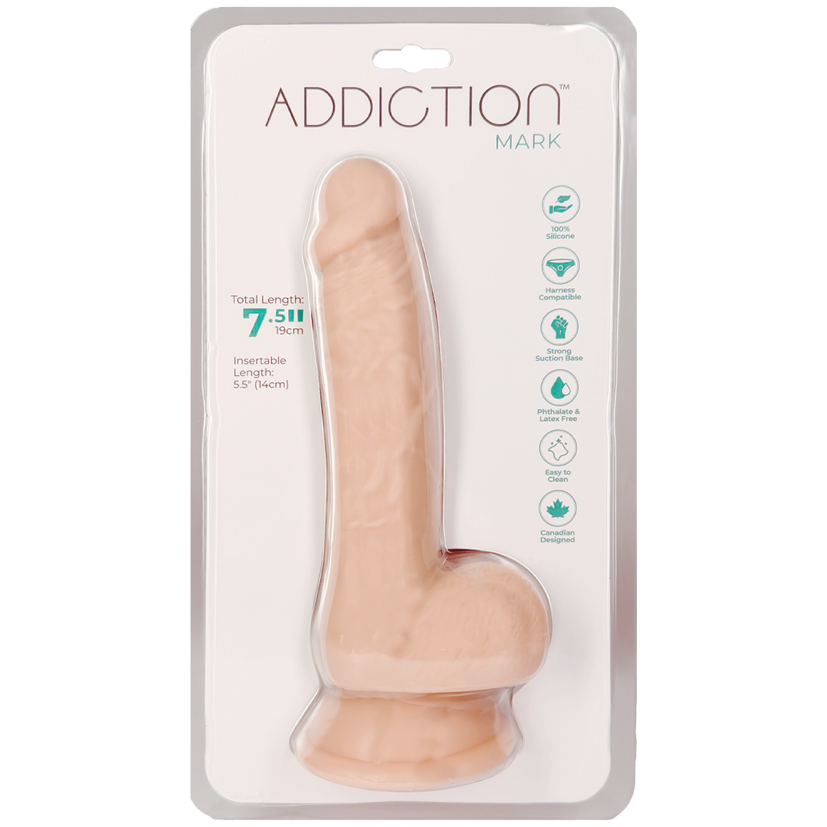 Addiction - Godemichet de 19 cm avec testicules - Beige