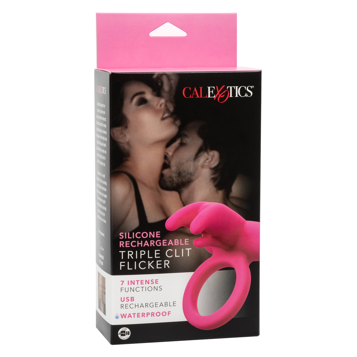 CALEXOTICS® - Silicone Rechargeable Triple Clit Flicker Vibrating Cock Ring - Pink