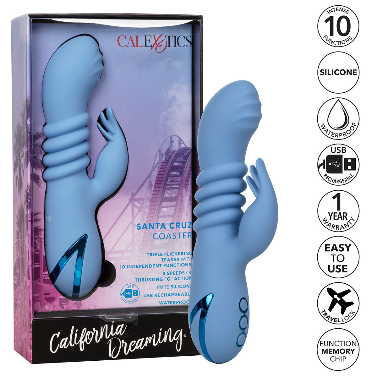 CALEXOTICS® - California Dreaming - Santa Cruz Coaster Dual Vibrator - Blue