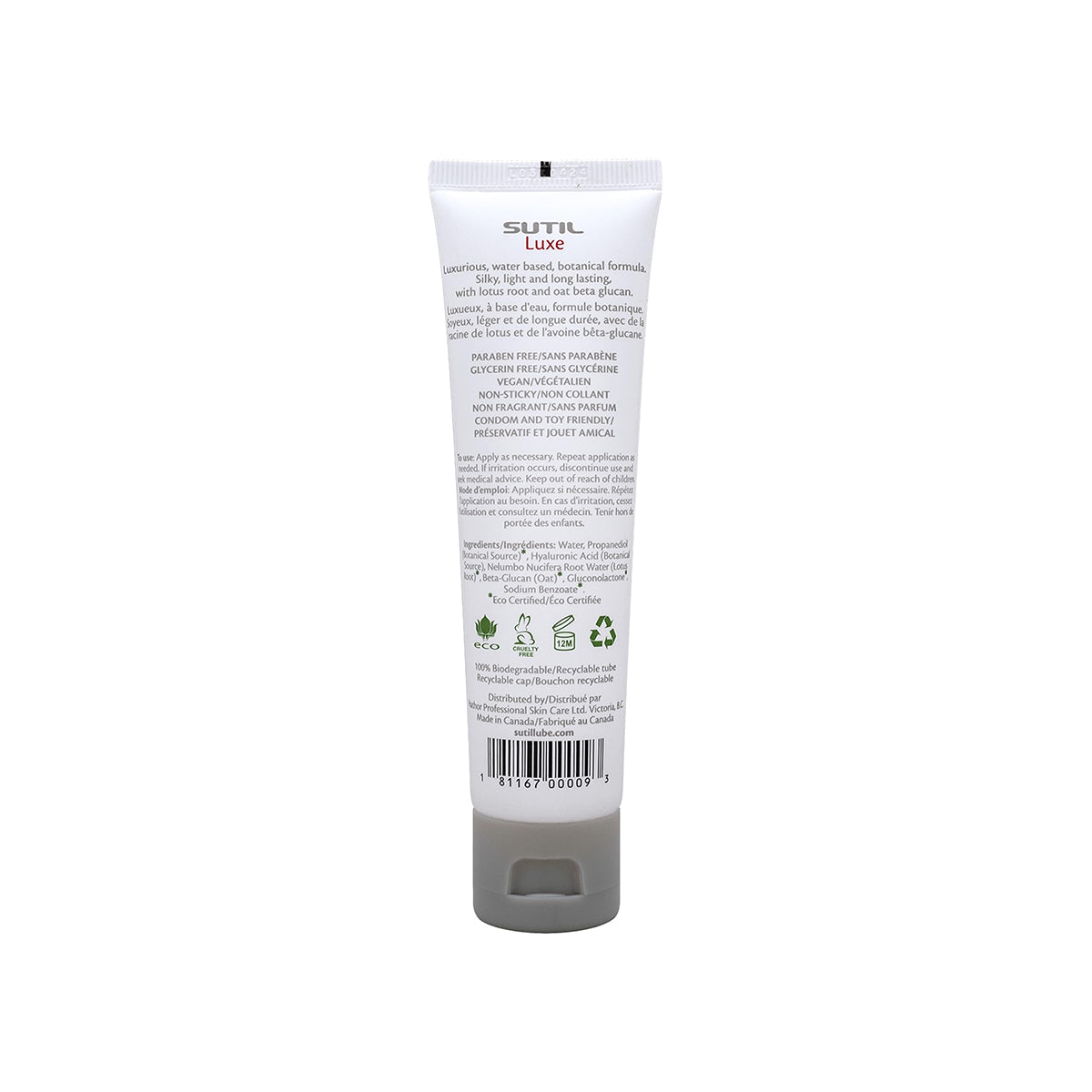 Lubrifiant personnel à base d'eau SUTIL Luxe – 2/4/8 oz.