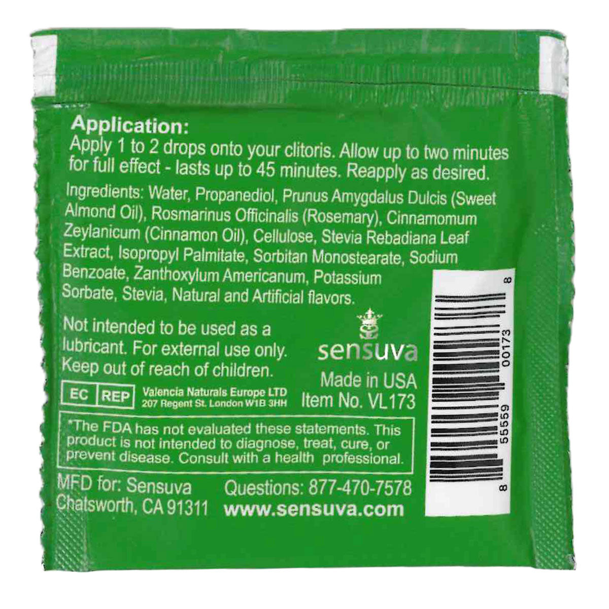 Sensuva – ON - Pour Elle - Gel Éveil des Sens – Menthe Verte - Sachet 4ml/0.13 fl oz.