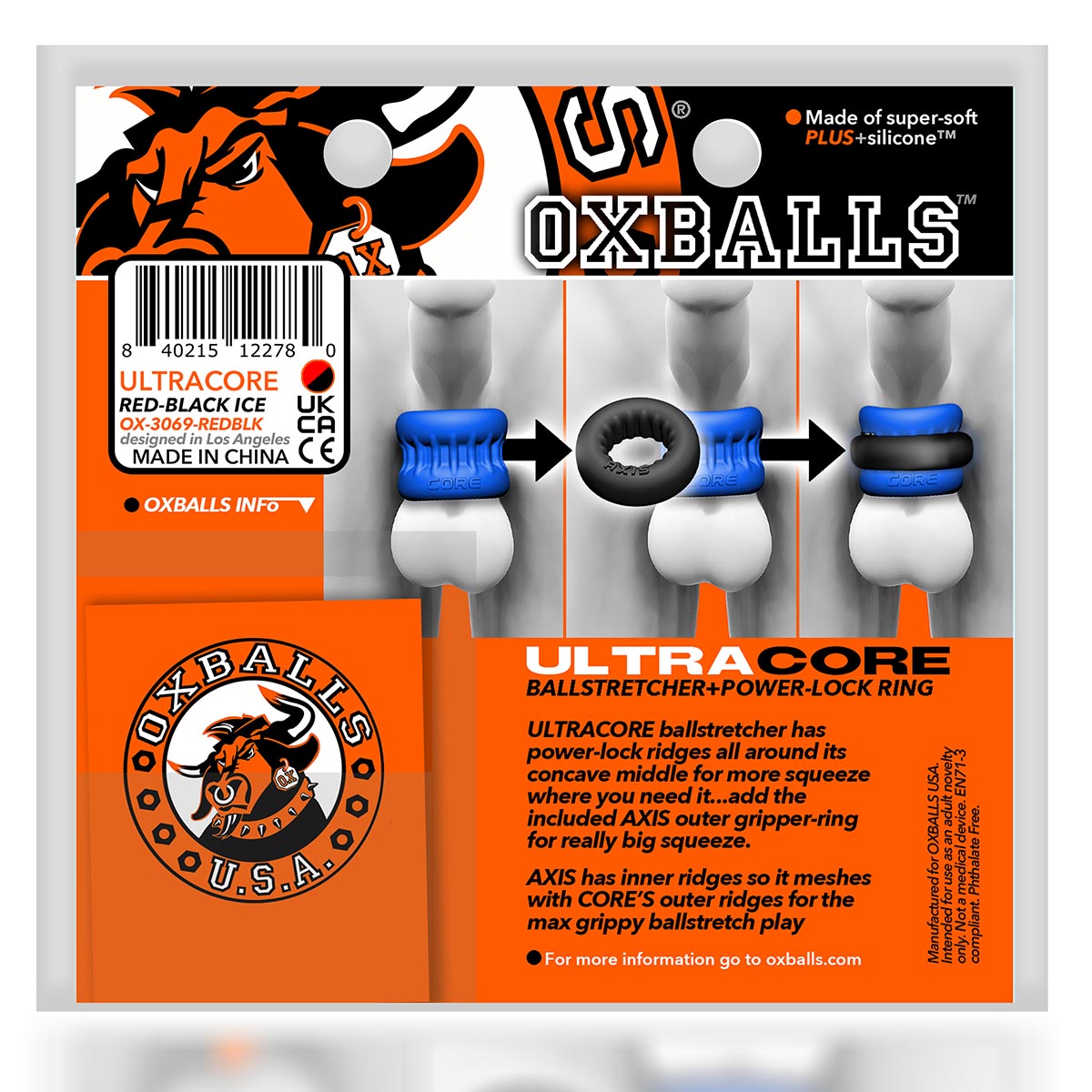 Oxballs - Tendeur de testicules Ultracore + Anneau Power Lock – Noir/Bleu