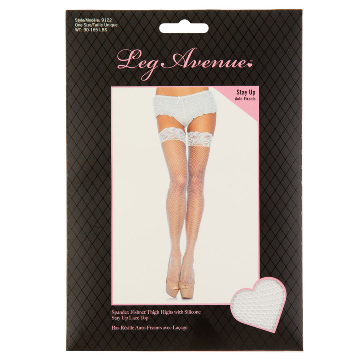 Leg Avenue™ - Silicone Stay Up Lace Top Spandex Fishnet Thigh Highs – White – OS