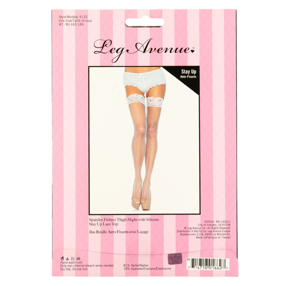 Leg Avenue™ - Silicone Stay Up Lace Top Spandex Fishnet Thigh Highs – White – OS