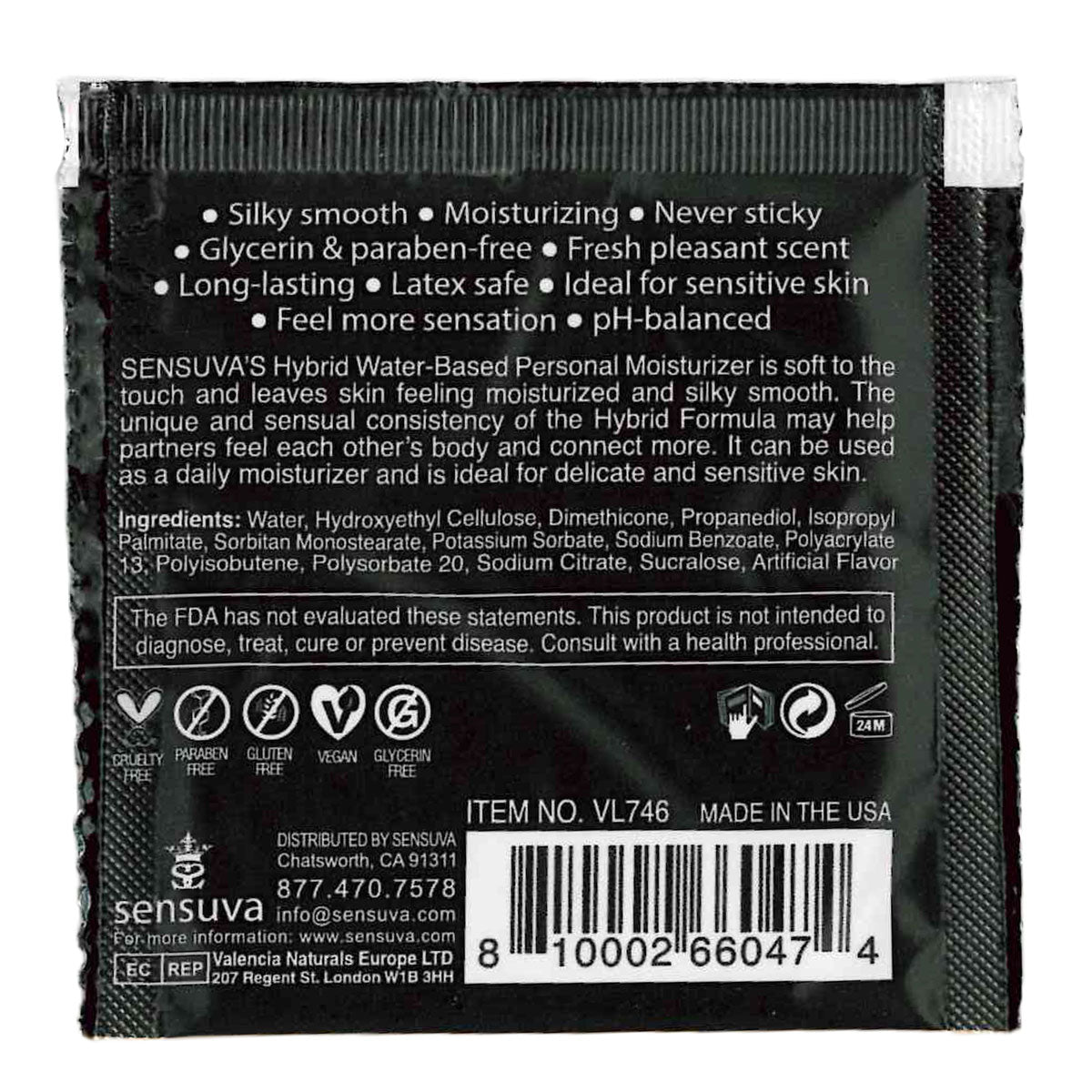 Sensuva – Hydratant personnel formule hybride - Barbe à papa - Sachet 6ml/0,20 fl oz.