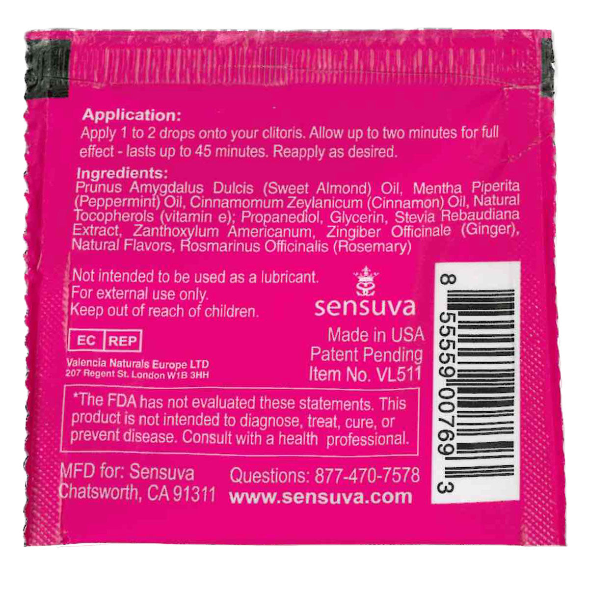 Sensuva – ON - Pour Elle - Gel d'excitation – Glace - Sachet 4ml/0.13 fl oz.