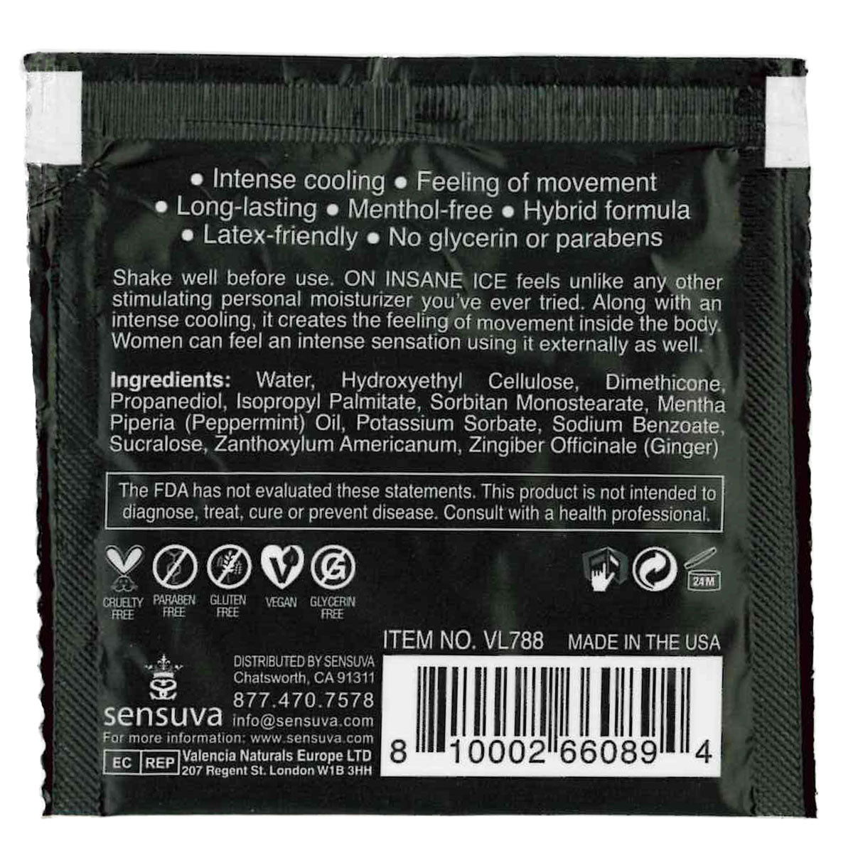 Sensuva – Ultra-stimulant et rafraîchissant ON INSANE - ICE - Sachet 6ml/0.20 fl oz.