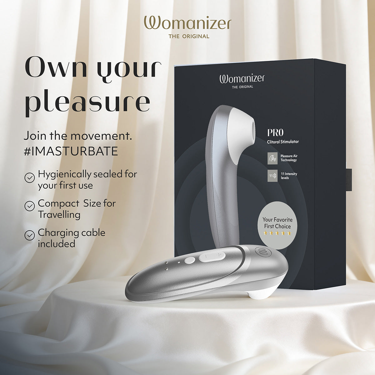 Womanizer Pro – Clitoral Stimulator – Silver Grey