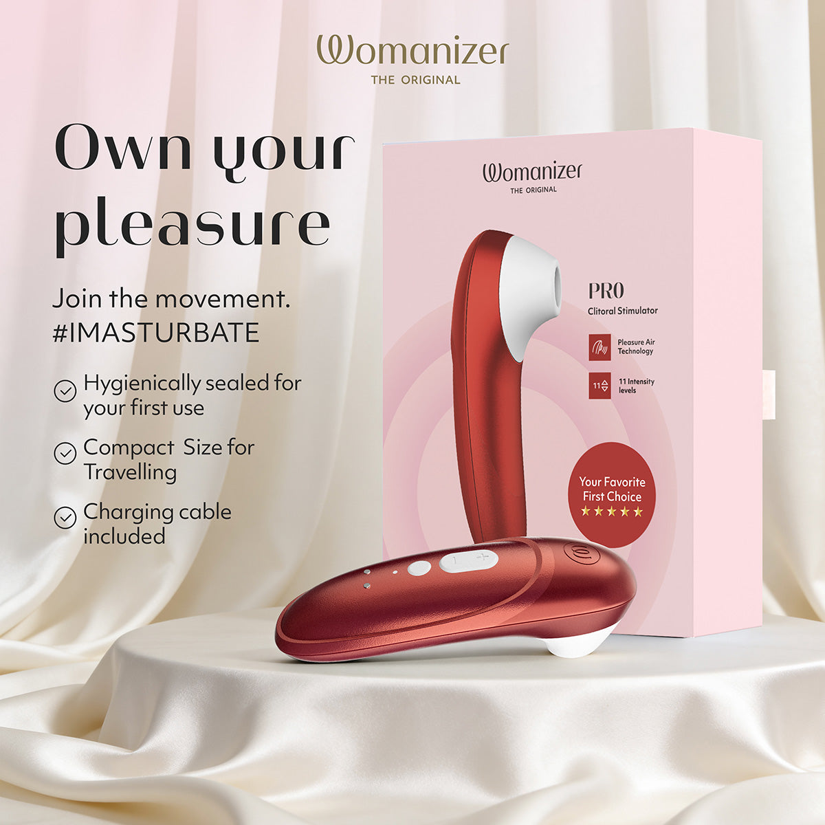 Womanizer Pro – Stimulateur clitoridien – Rouge bordeaux