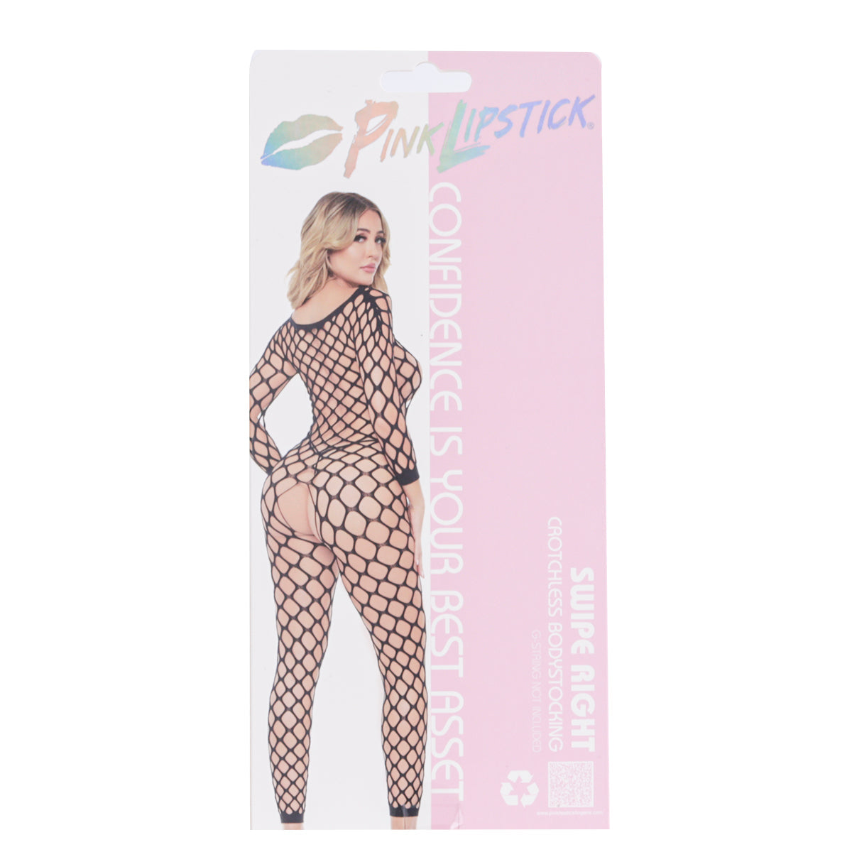 Bodystocking entrejambe ouvert Pink Lipstick Swipe Right - Noir