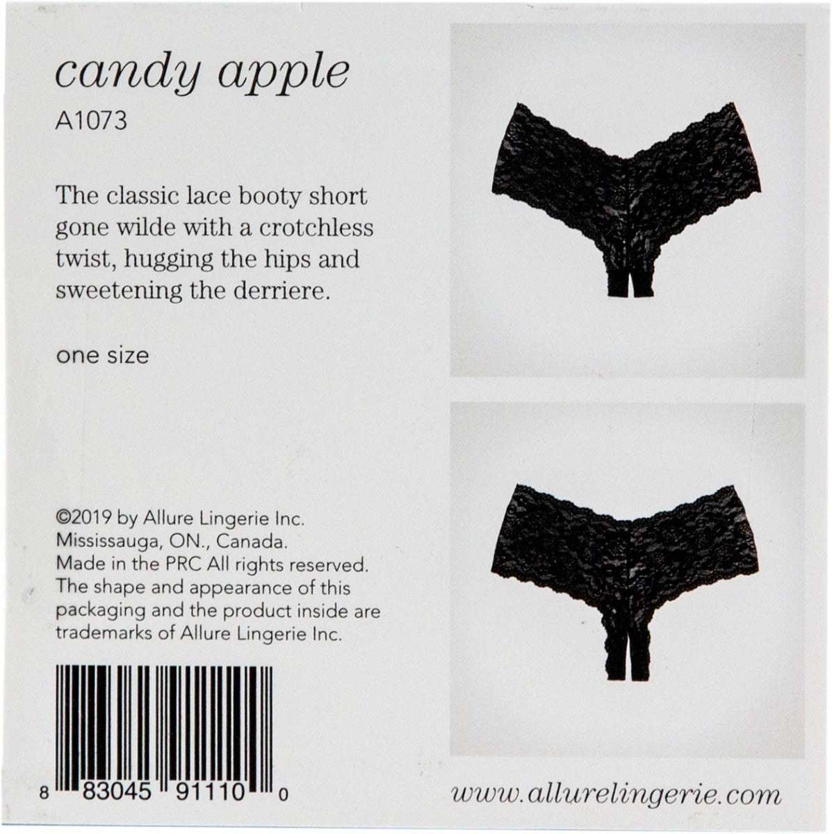 Adore by Allure - Crotchless Lace Booty Shorts - Black - One Size