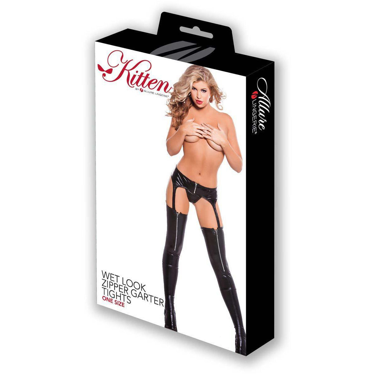 Kitten by Allure - Wetlook Zipper Garter Tights - Black - OS