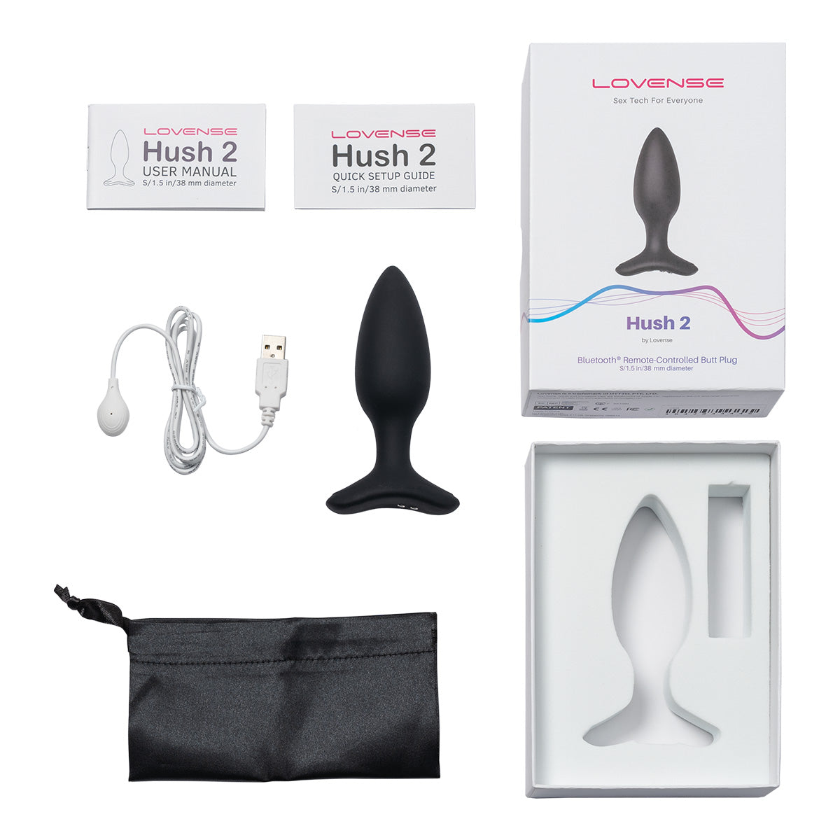 Lovense - Hush 2 - Vibrating Remote-Controlled Butt Plug - 1.5" - Black