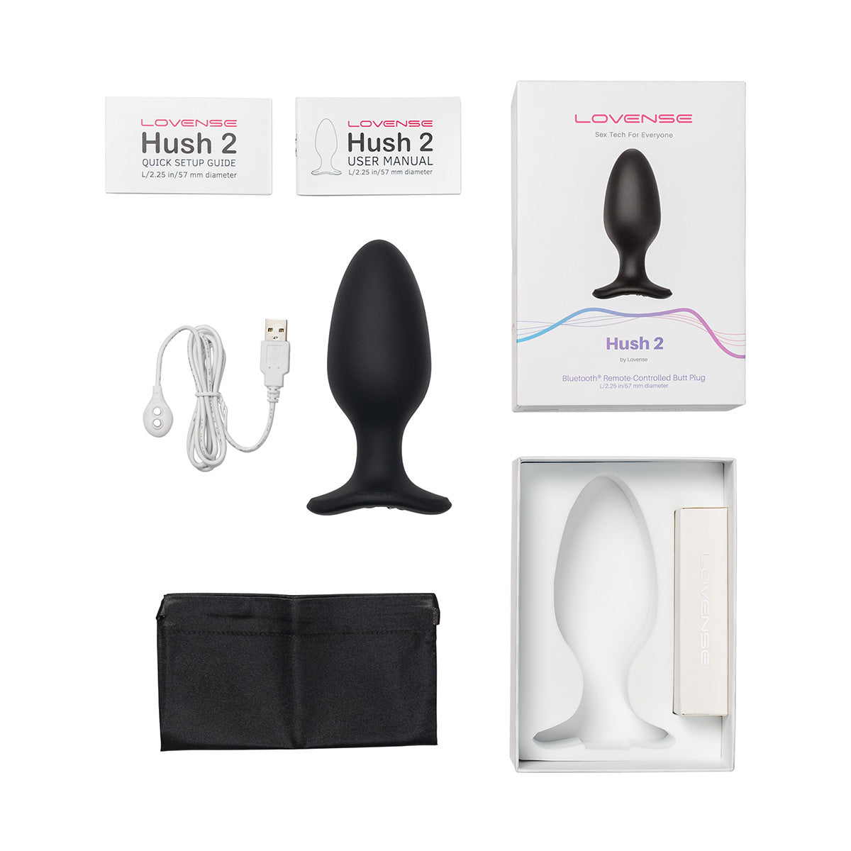 Lovense - Hush 2 Vibrating Bluetooth® Remote-Controlled Butt Plug - 2.25" - Black