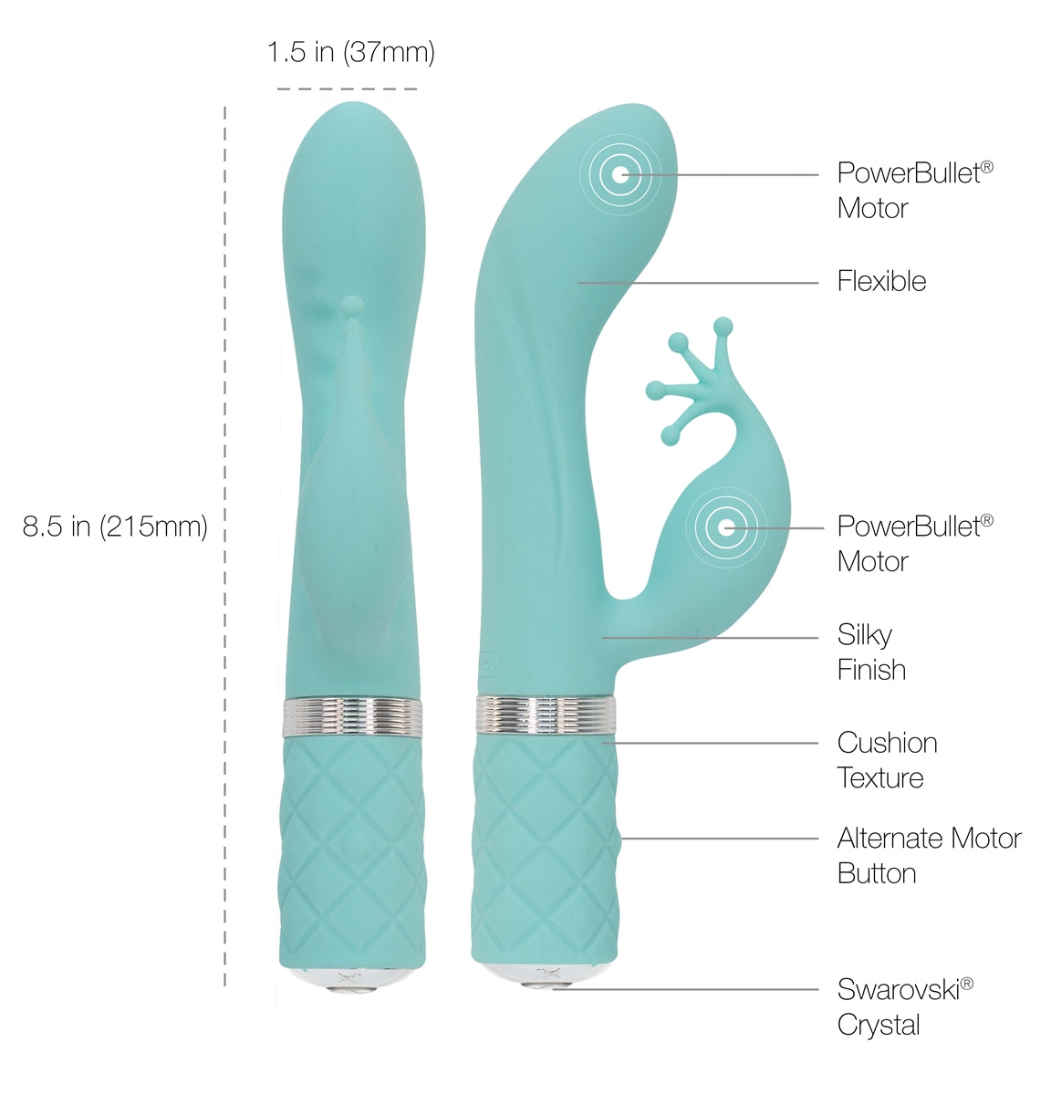 Pillow Talk - Kinky Dual Vibrator - Rechargeable - Teal