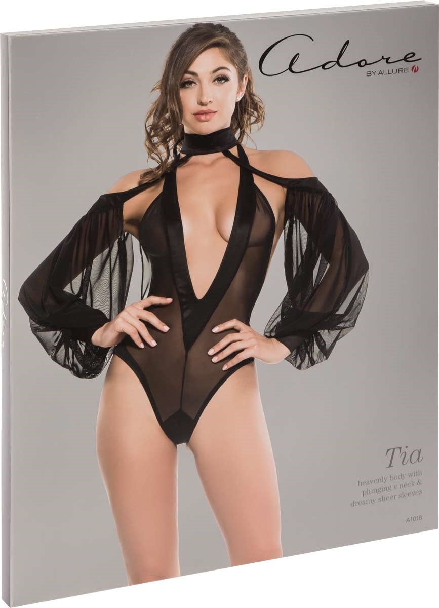 Adore by Allure - Tia Heavenly Bodysuit with Sheer Sleeves - Black - L