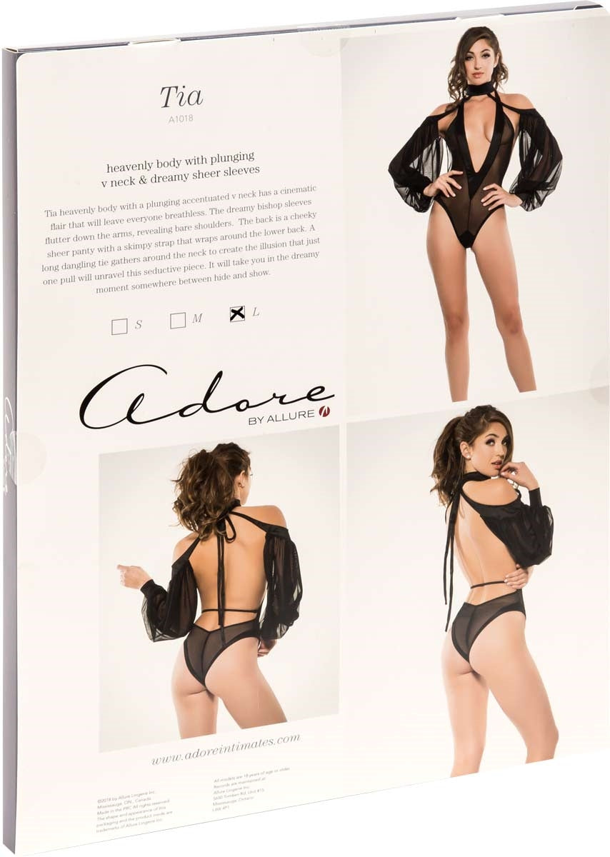 Adore by Allure - Tia Heavenly Bodysuit with Sheer Sleeves - Black - L